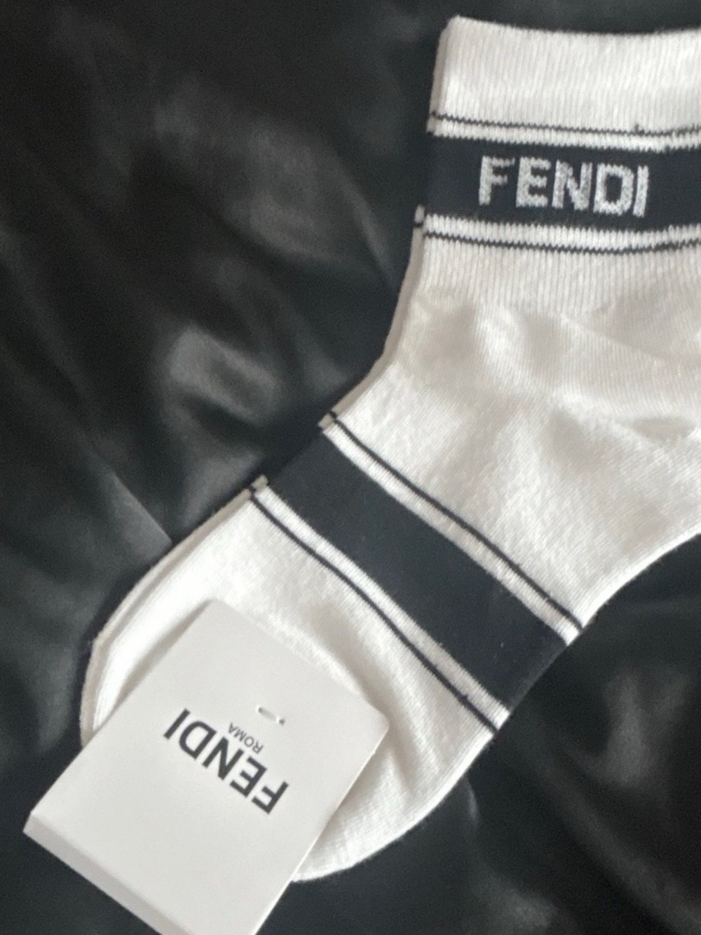 Fendi White and Black Logo Stripe Ankle Socks